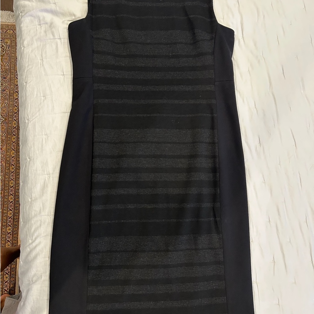 Eileen Fisher Black and Gray Striped Midi Dress